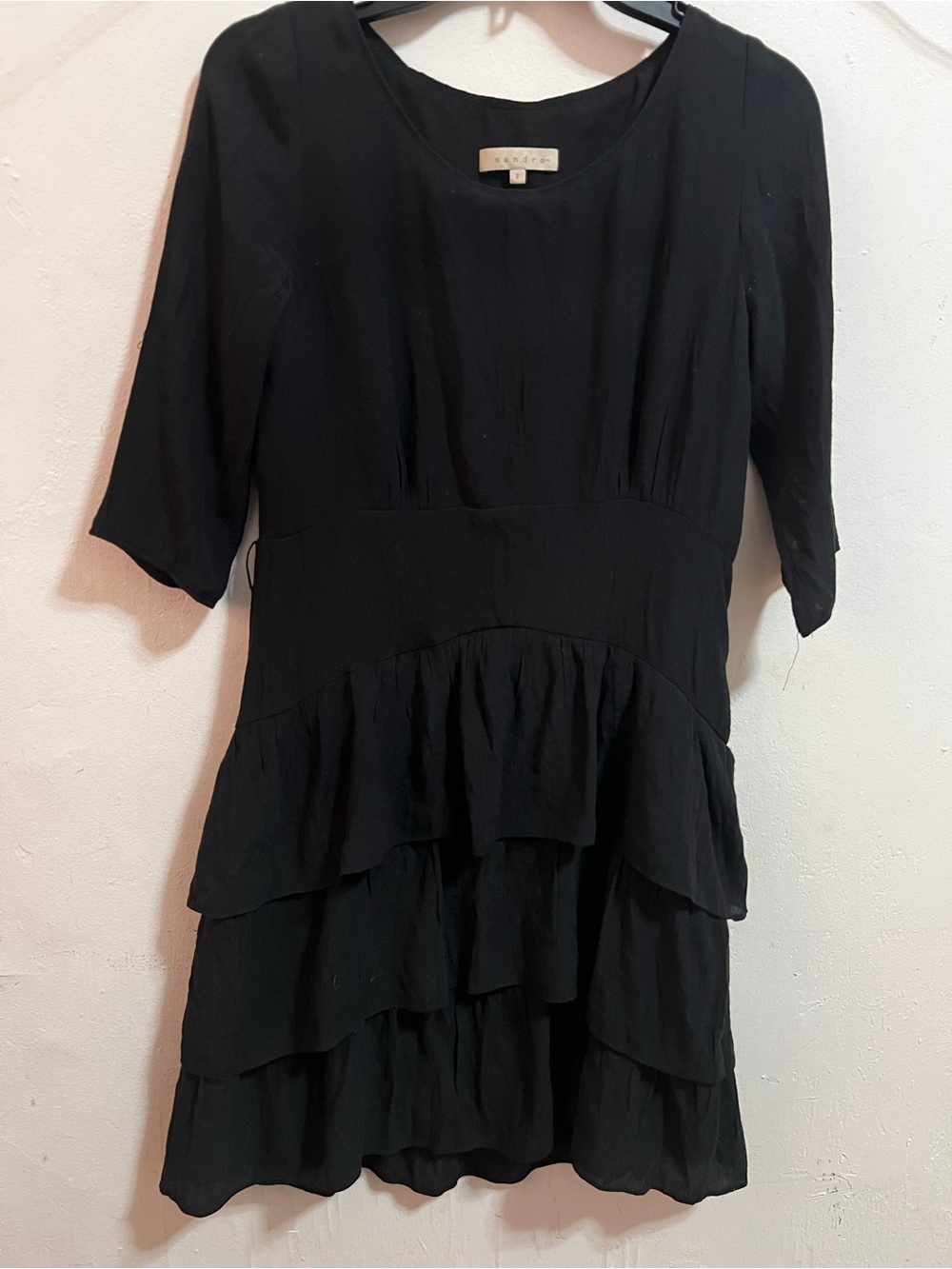 Sandro Black Tiered Short Sleeve Dress by